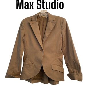 Max Studio Cotton Blend Tan Long Sleeve Jacket sz 6